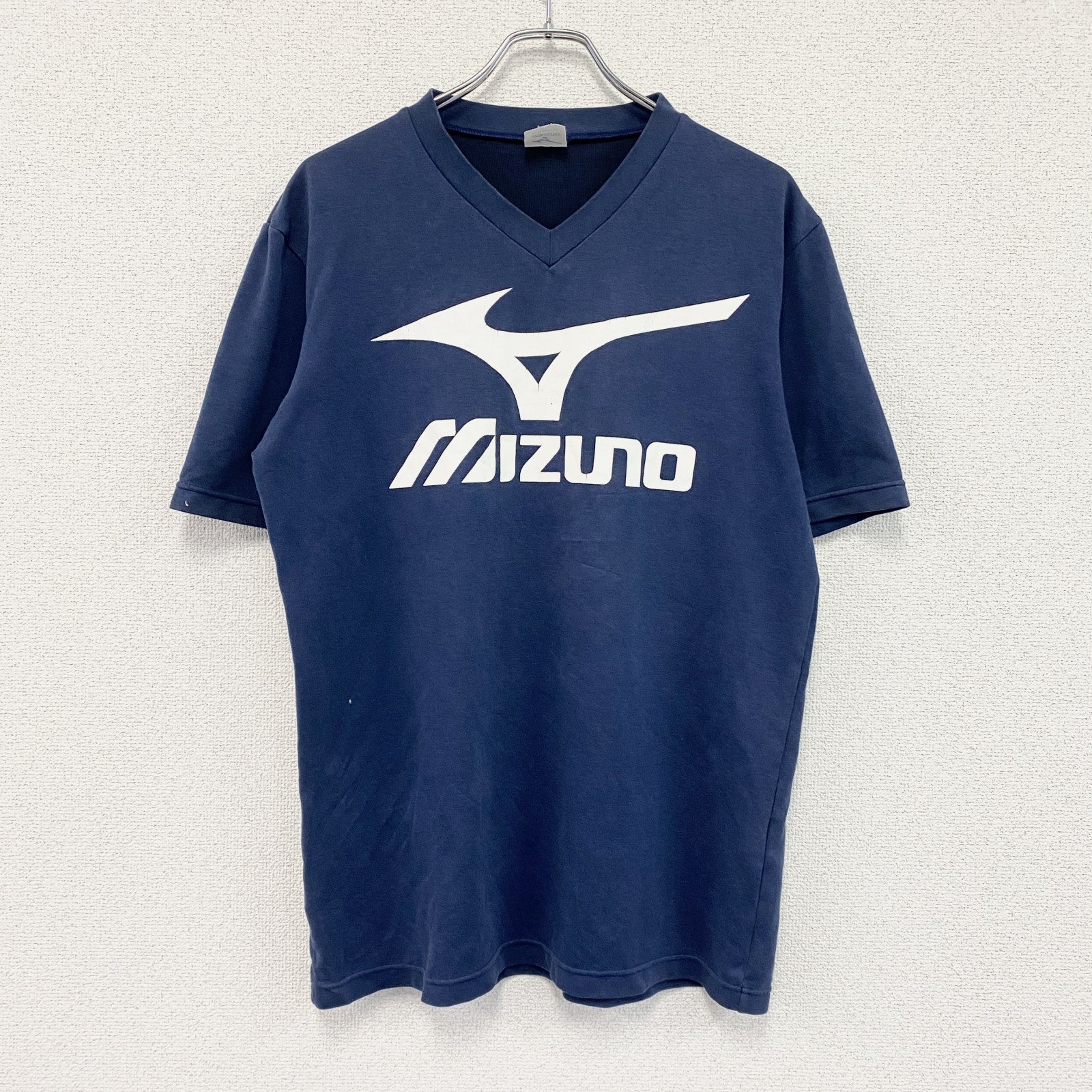mizuno　ミズノ　半袖プリントTシャツ　Vネック　紺　ネイビー　Oサイズ