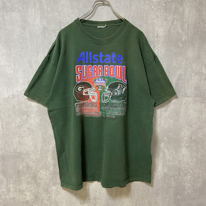 古着 used　SUGAR BOWL　アメフト　半袖カレッジプリントTシャツ　グリーン　クルーネック　スポーツ　ビックシルエット