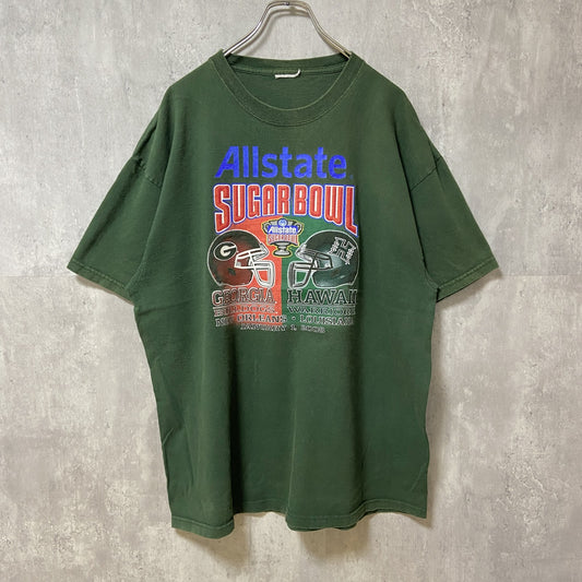 古着 used　SUGAR BOWL　アメフト　半袖カレッジプリントTシャツ　グリーン　クルーネック　スポーツ　ビックシルエット