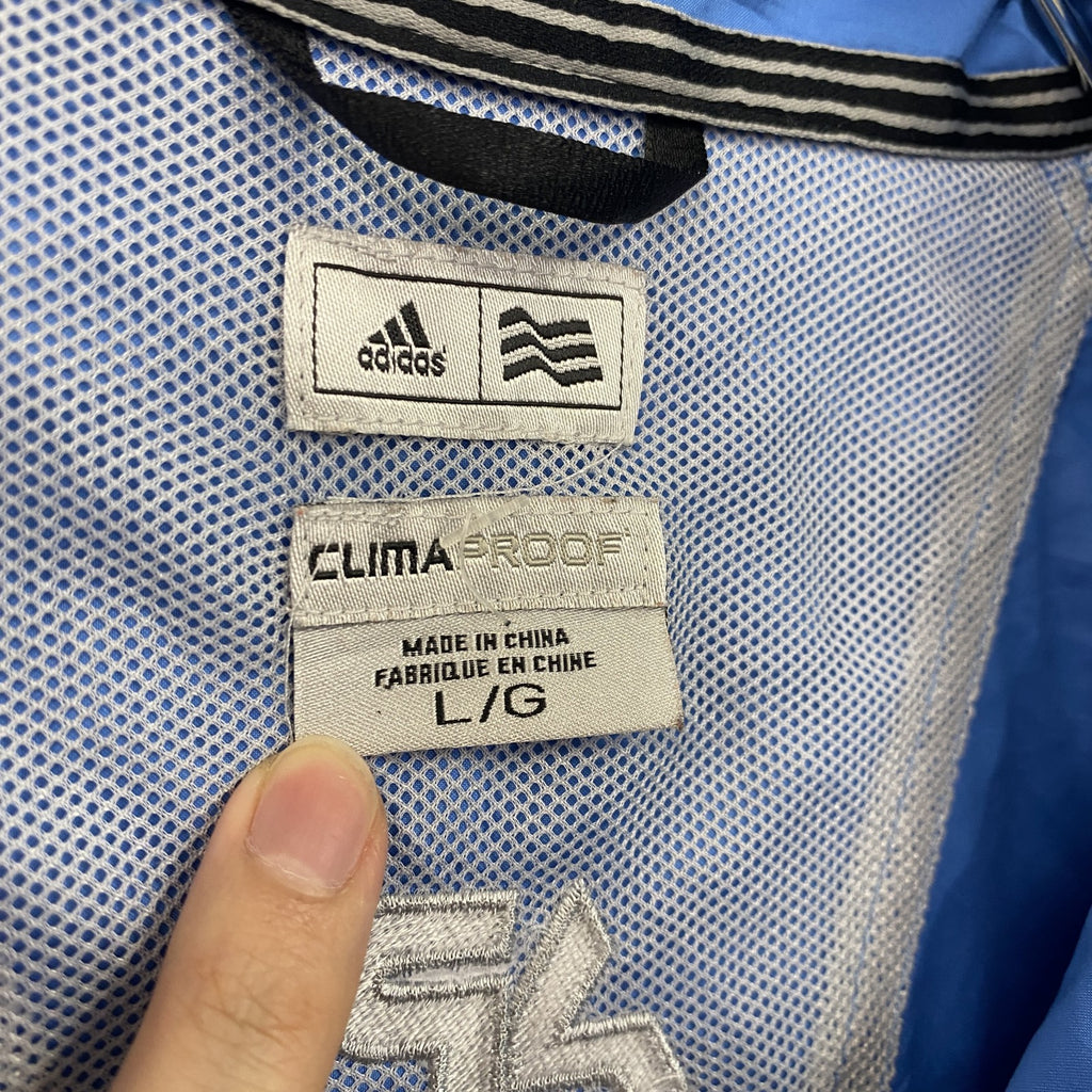 adidas　アディダス　半袖ハーフジッププルオーバージャケット　スリーストライプス　ブルー　XLサイズ