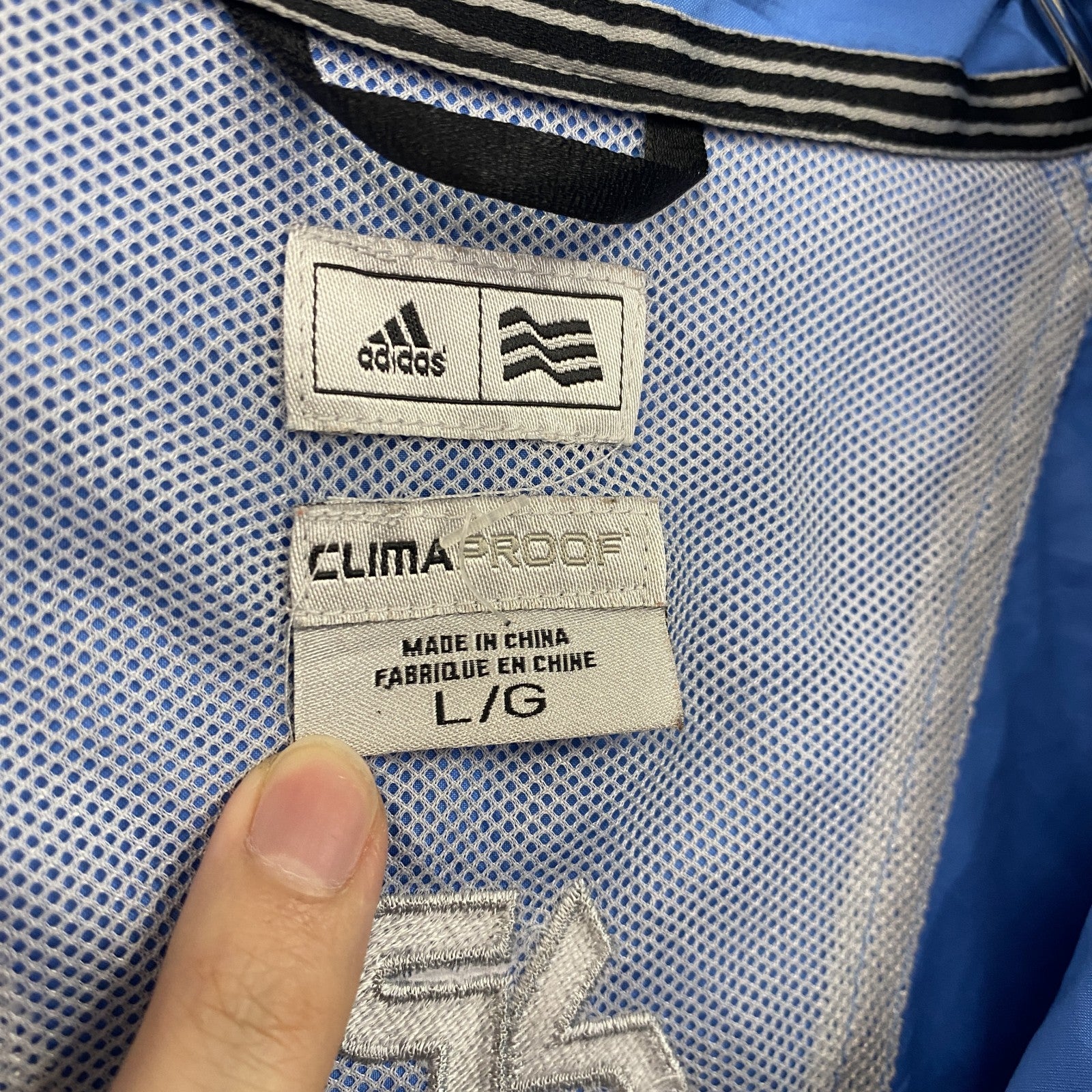 adidas　アディダス　半袖ハーフジッププルオーバージャケット　スリーストライプス　ブルー　XLサイズ