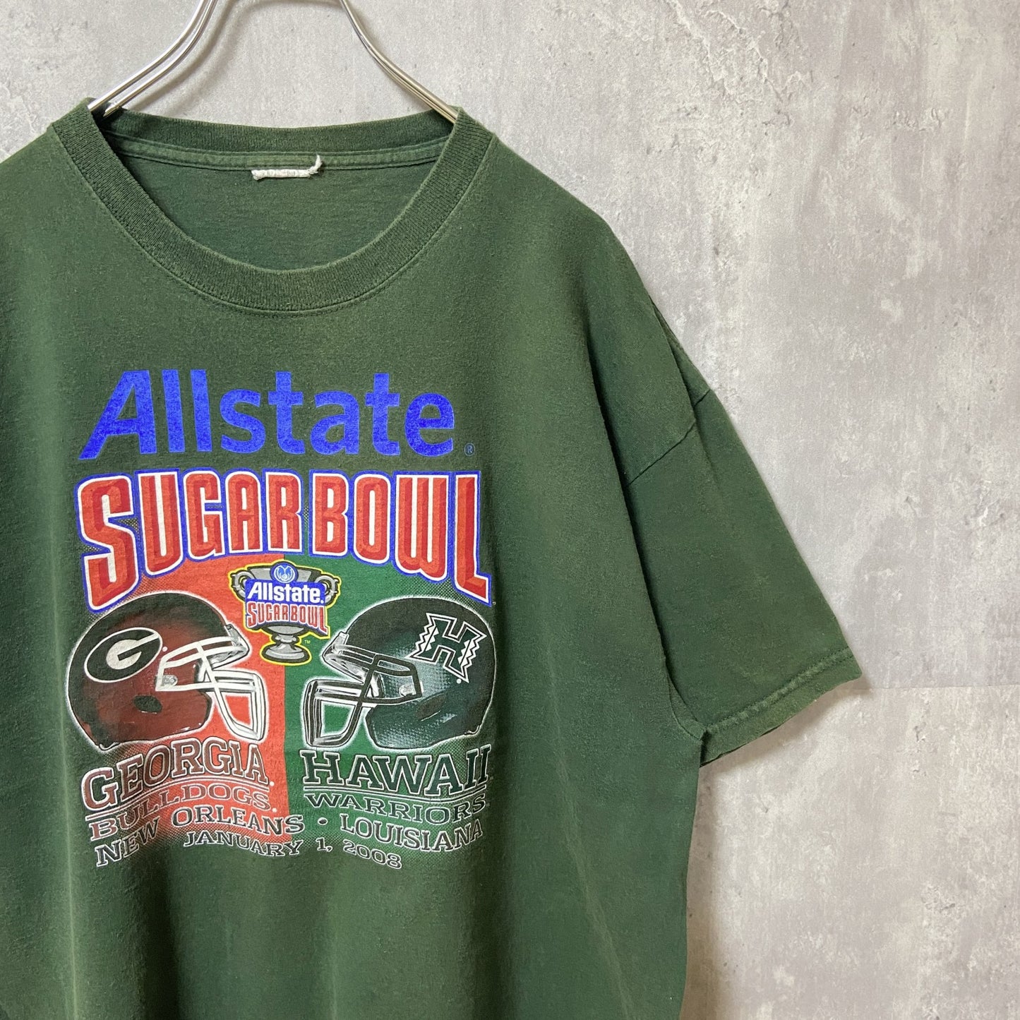 古着 used　SUGAR BOWL　アメフト　半袖カレッジプリントTシャツ　グリーン　クルーネック　スポーツ　ビックシルエット