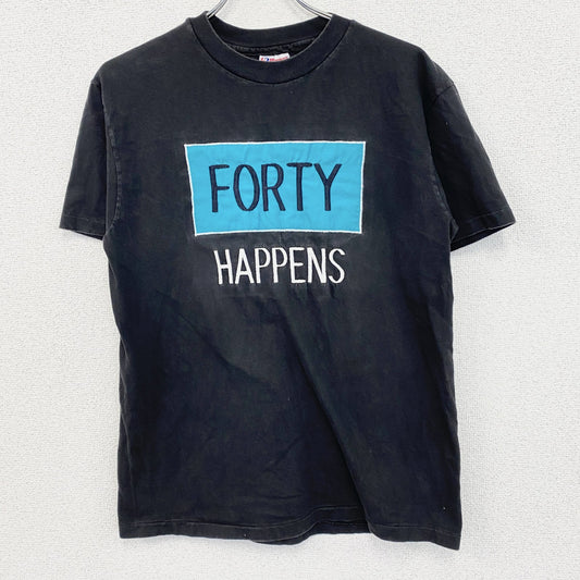 90s　Hanes　ヘインズ　半袖刺繍デザインTシャツ　ヴィンテージ　シングルステッチ　黒　ブラック　Lサイズ