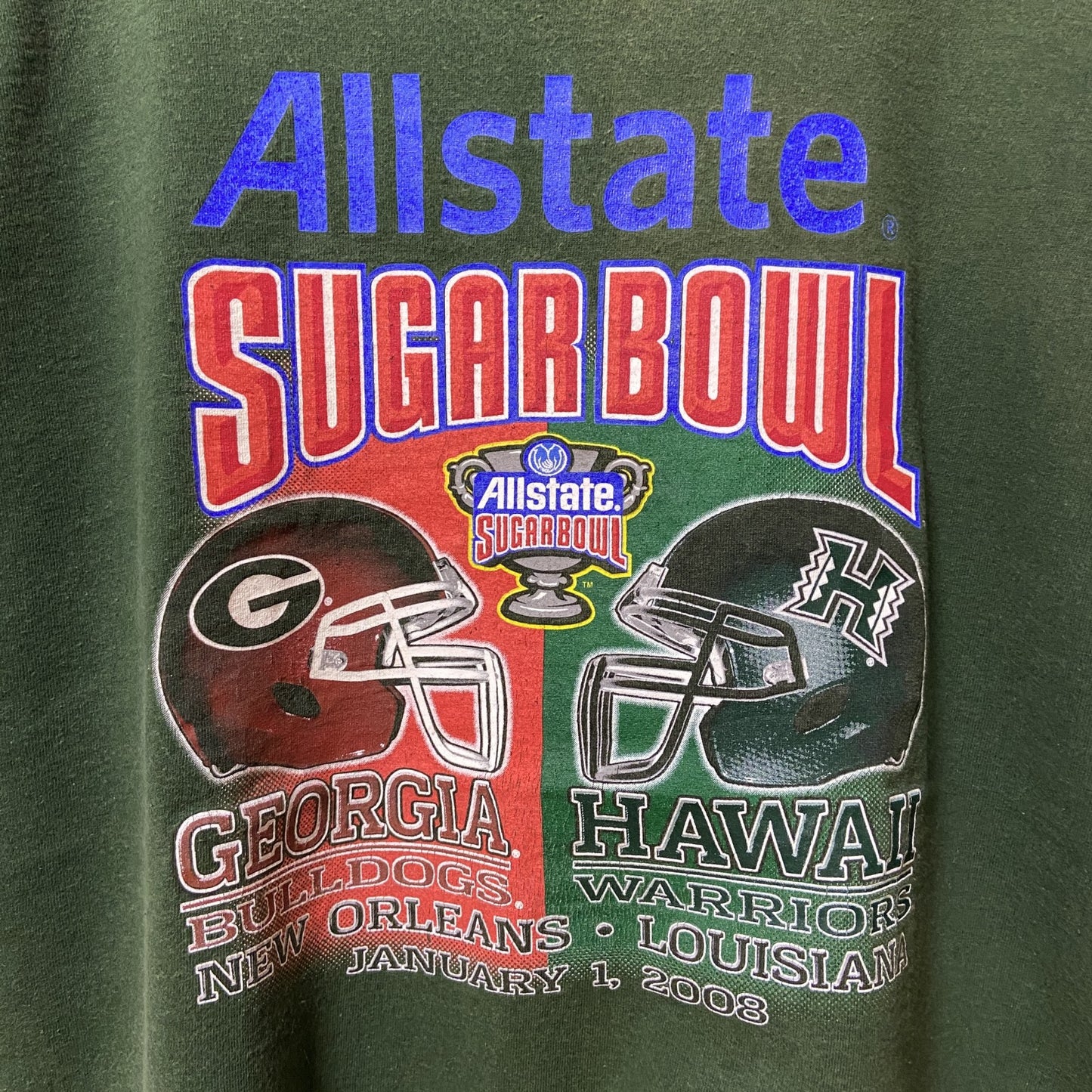 古着 used　SUGAR BOWL　アメフト　半袖カレッジプリントTシャツ　グリーン　クルーネック　スポーツ　ビックシルエット