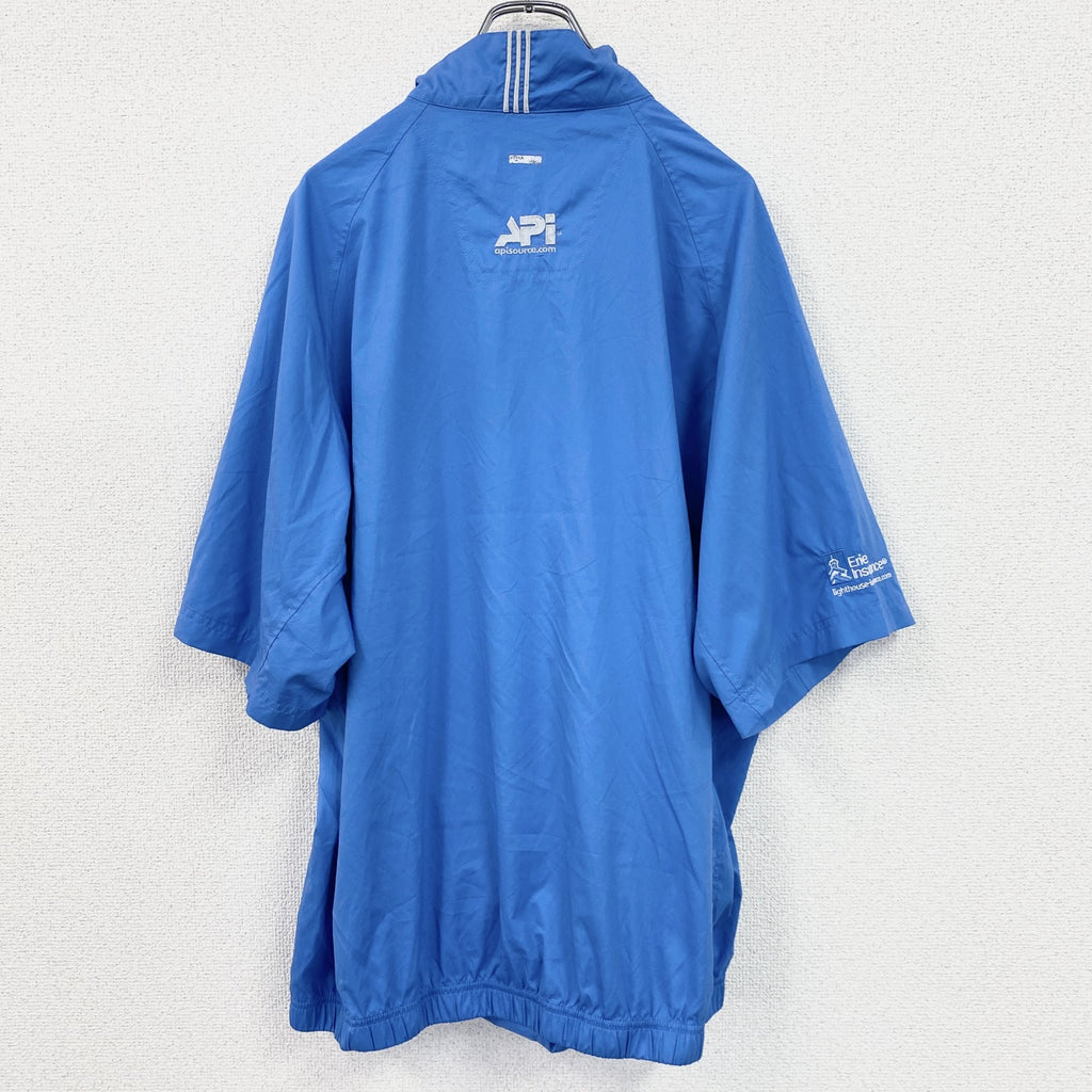 adidas　アディダス　半袖ハーフジッププルオーバージャケット　スリーストライプス　ブルー　XLサイズ