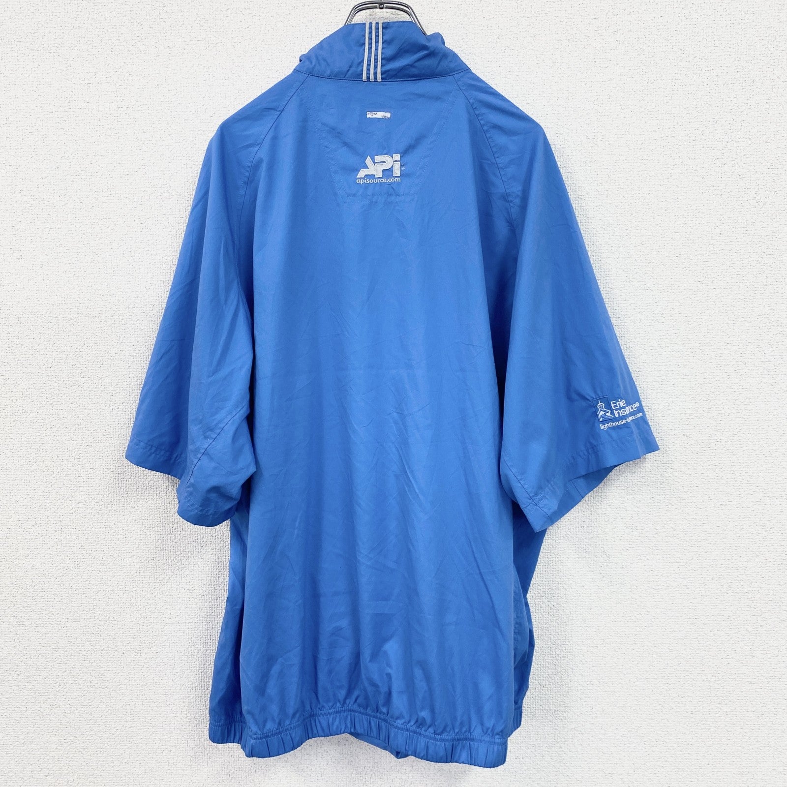 adidas　アディダス　半袖ハーフジッププルオーバージャケット　スリーストライプス　ブルー　XLサイズ