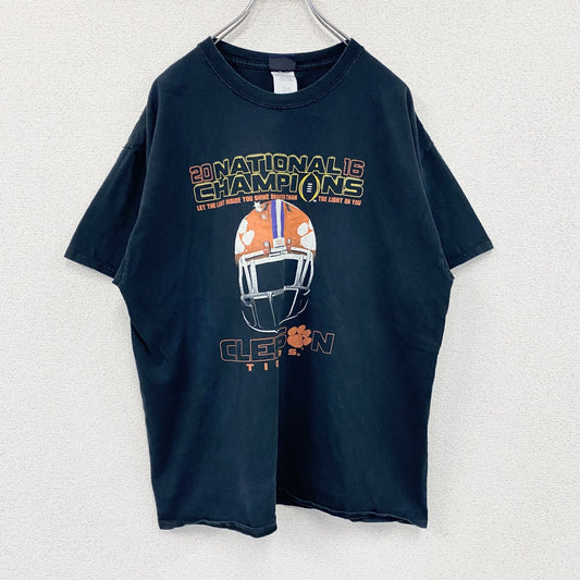 BLUE84　半袖プリントTシャツ　TIGERS　チームロゴ　ユーロ　黒　ブラック　XLサイズ