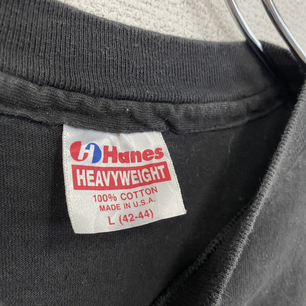 90s　Hanes　ヘインズ　半袖刺繍デザインTシャツ　ヴィンテージ　シングルステッチ　黒　ブラック　Lサイズ