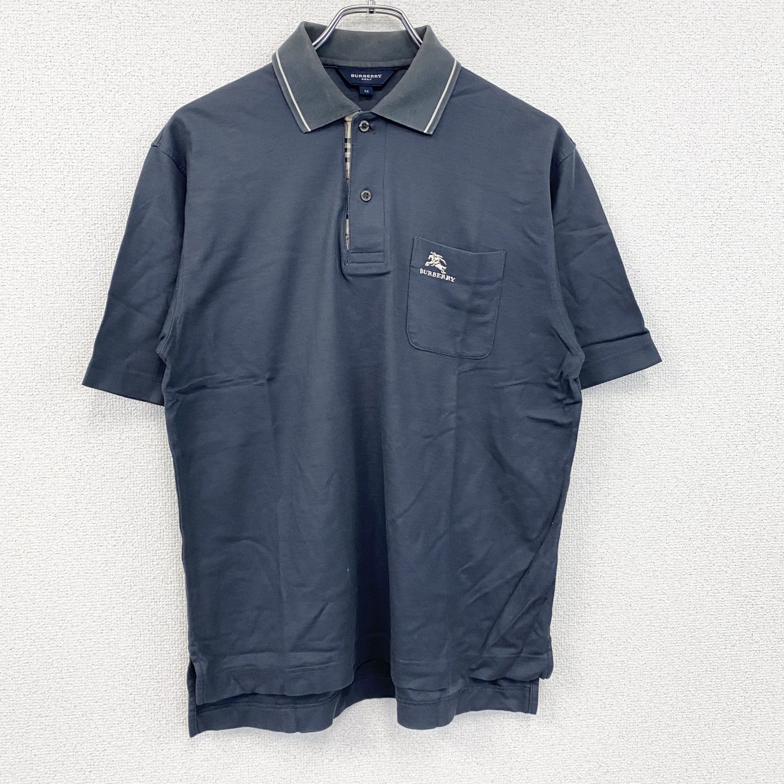 BURBERRY GOLF　バーバリーゴルフ　半袖ポロシャツ　ノバチェック　紺　ネイビー　Mサイズ