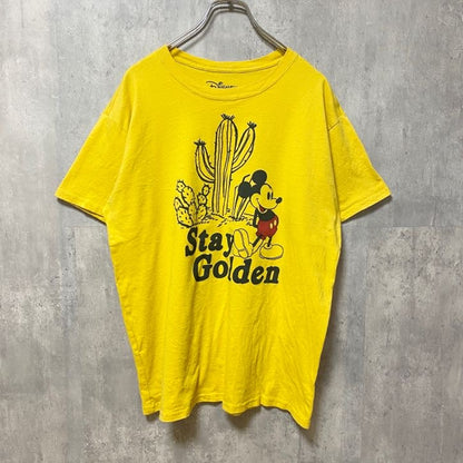 古着 used　Disney ディズニー　Mickey Mouse　ミッキー　半袖オフィシャルプリントTシャツ　黄色　