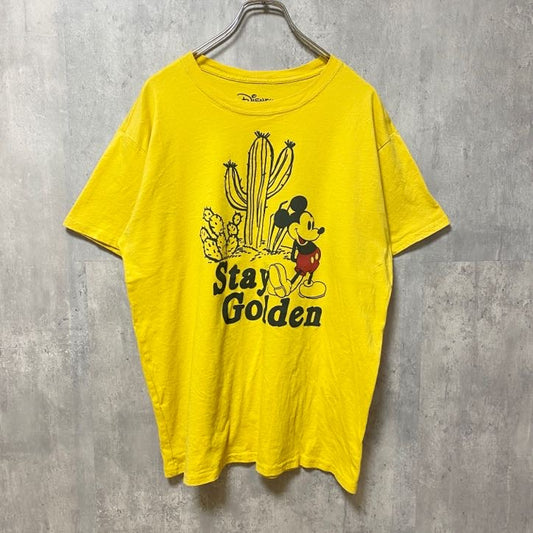 古着 used　Disney ディズニー　Mickey Mouse　ミッキー　半袖オフィシャルプリントTシャツ　黄色　
