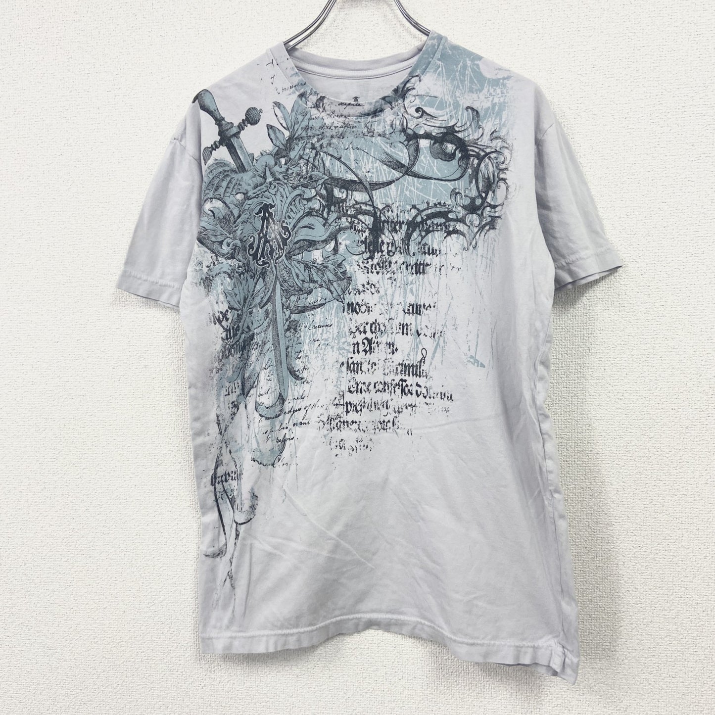 半袖プリントTシャツ　全面プリント　灰色　グレー　Lサイズ