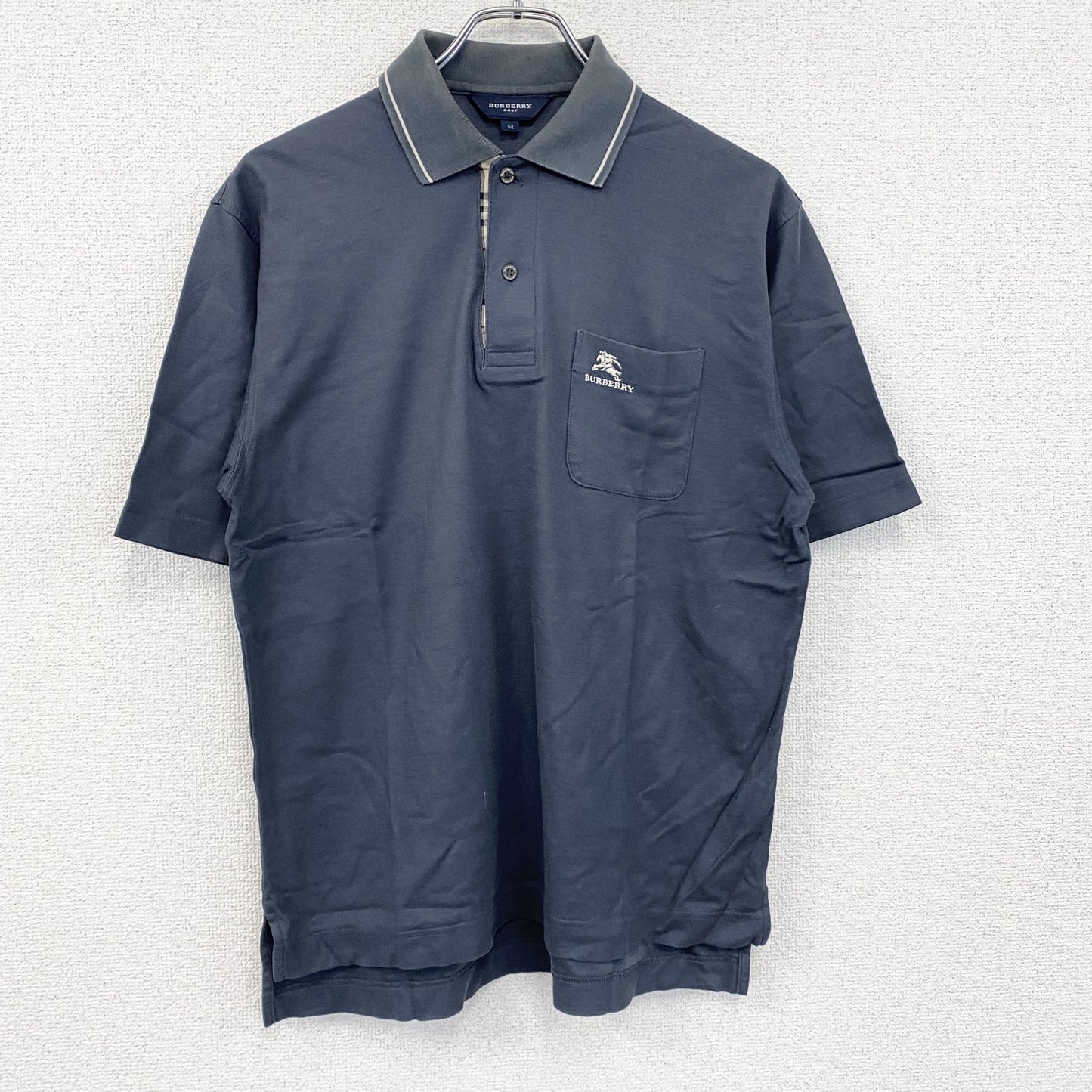 BURBERRY GOLF　バーバリーゴルフ　半袖ポロシャツ　ノバチェック　紺　ネイビー　Mサイズ