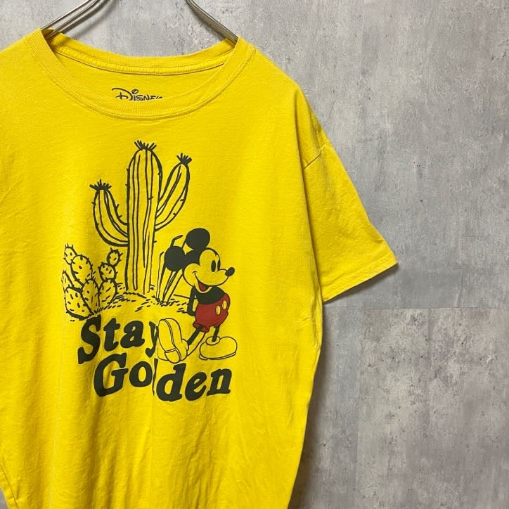 古着 used　Disney ディズニー　Mickey Mouse　ミッキー　半袖オフィシャルプリントTシャツ　黄色　