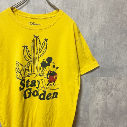 古着 used　Disney ディズニー　Mickey Mouse　ミッキー　半袖オフィシャルプリントTシャツ　黄色　