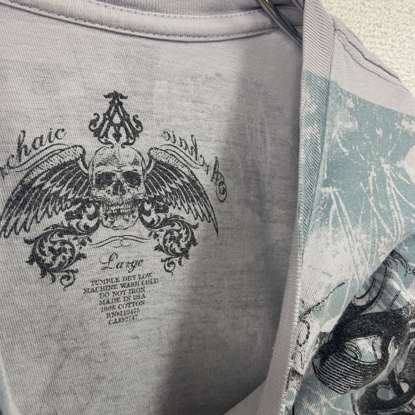 半袖プリントTシャツ　全面プリント　灰色　グレー　Lサイズ