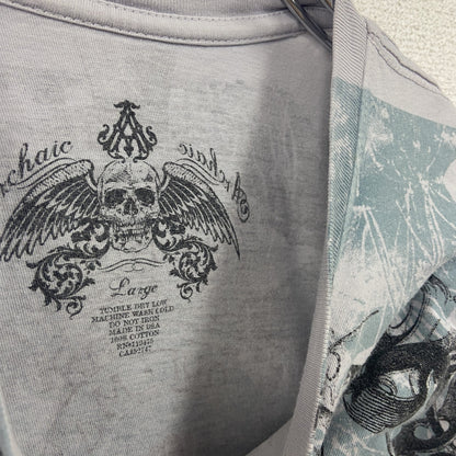 半袖プリントTシャツ　全面プリント　灰色　グレー　Lサイズ