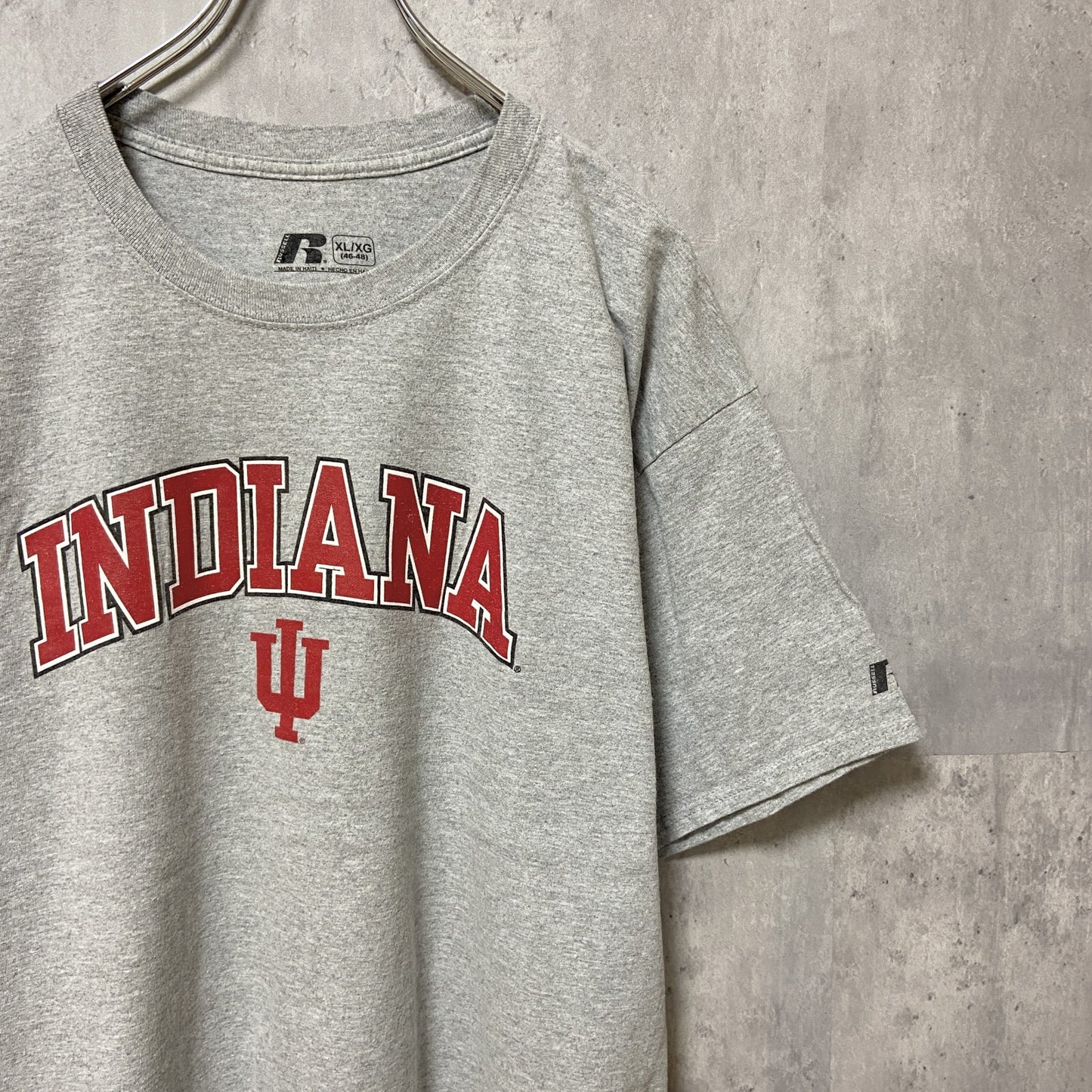 古着 used　RUSSELL ラッセル　インディアナフージャース　大学バスケ　半袖カレッジプリントTシャツ　グレー　スポーツ