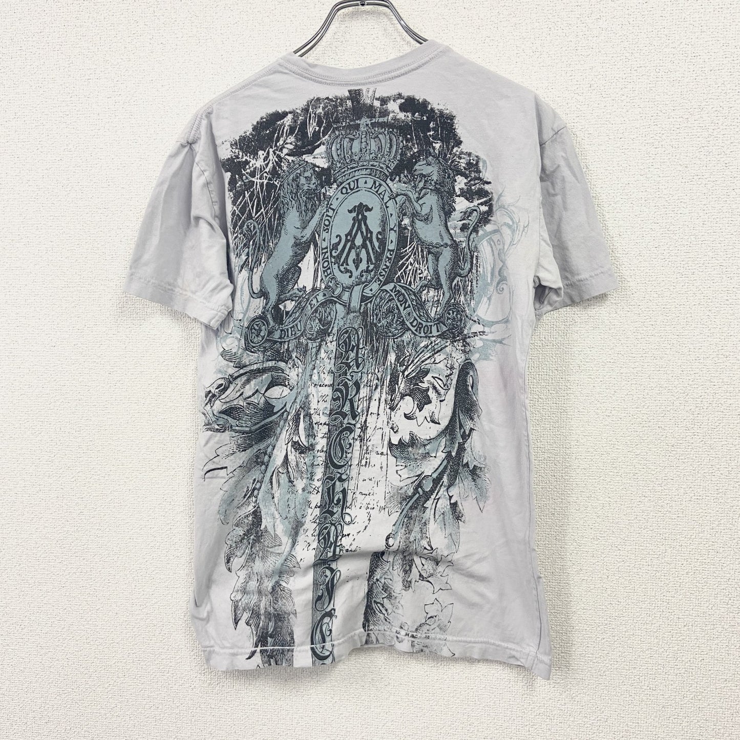 半袖プリントTシャツ　全面プリント　灰色　グレー　Lサイズ