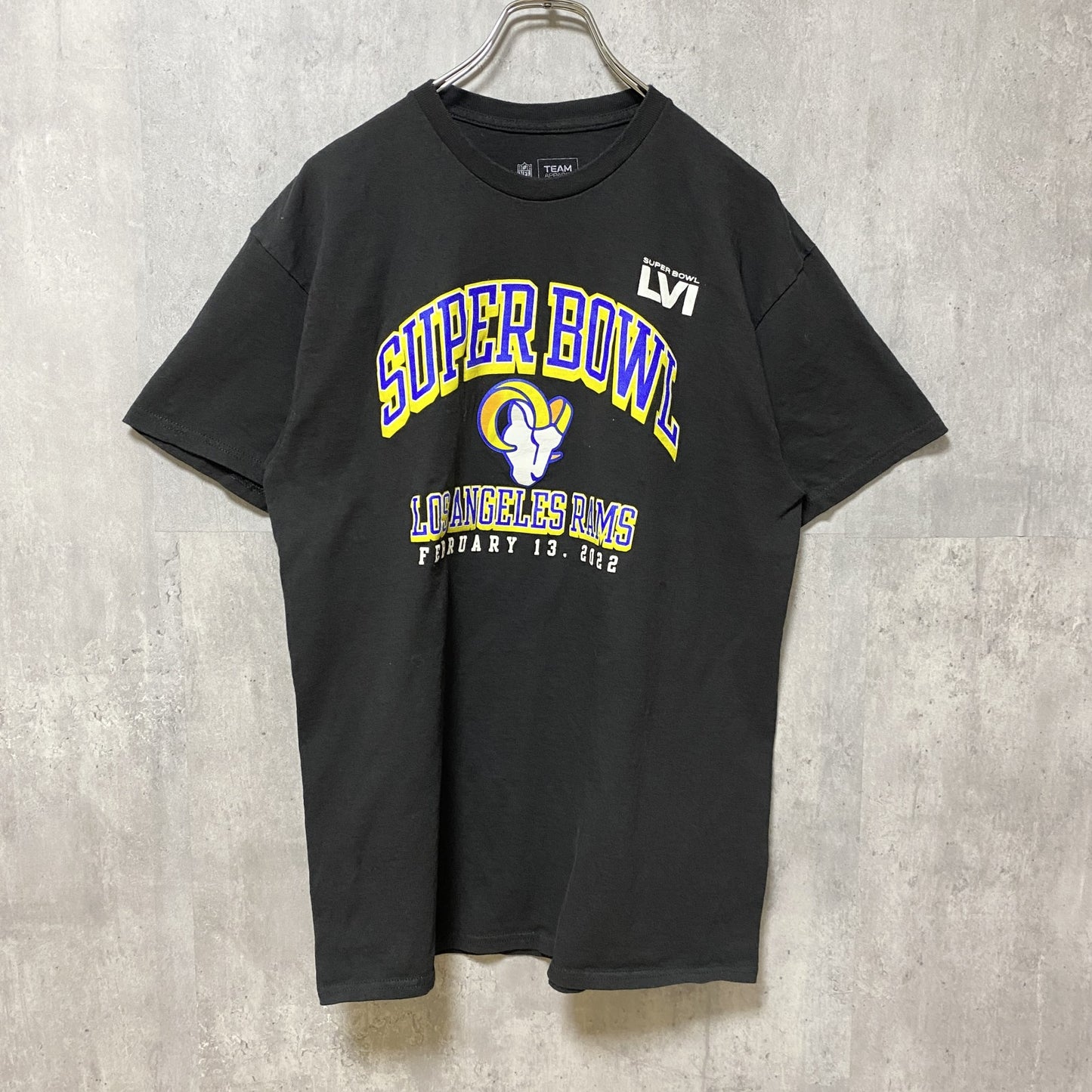 古着 used　NFL　SUPER BOWL　アメフト　ロサンゼルスラムズ　半袖プリントTシャツ　スポーツ　黒　ブラック　Lサイズ