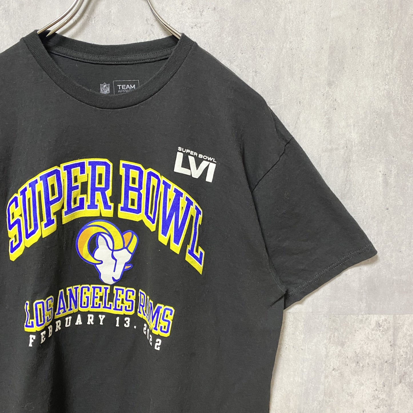 古着 used　NFL　SUPER BOWL　アメフト　ロサンゼルスラムズ　半袖プリントTシャツ　スポーツ　黒　ブラック　Lサイズ