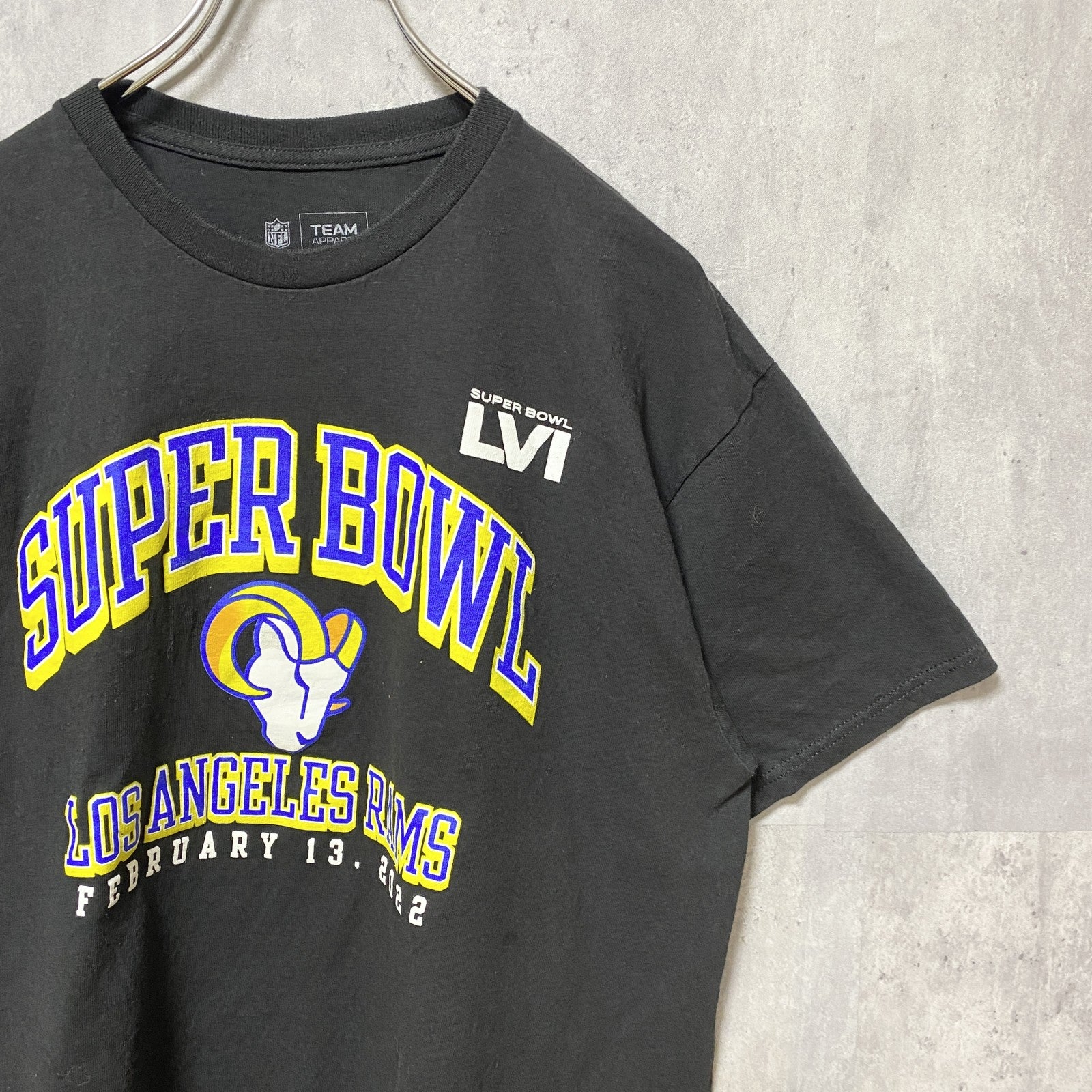 古着 used　NFL　SUPER BOWL　アメフト　ロサンゼルスラムズ　半袖プリントTシャツ　スポーツ　黒　ブラック　Lサイズ