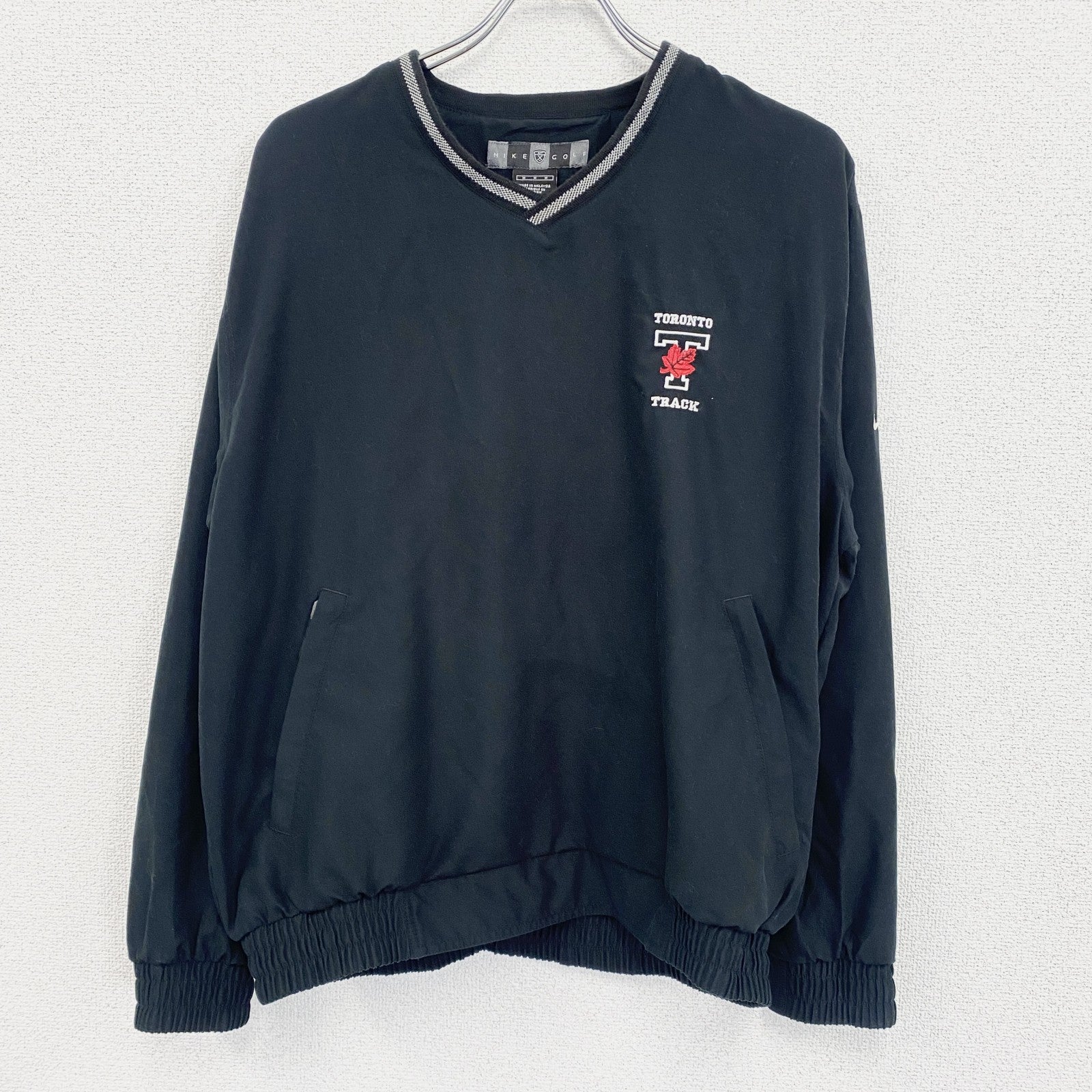 90s　NIKE GOLF　ナイキゴルフ　プルオーバーナイロンジャケット　ヴィンテージ　刺繡　黒　Mサイズ
