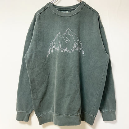 古着 used　COMFORT COLORS　長袖デザインプリントスウェット　トレーナー　クルーネック　グリーン　Lサイズ