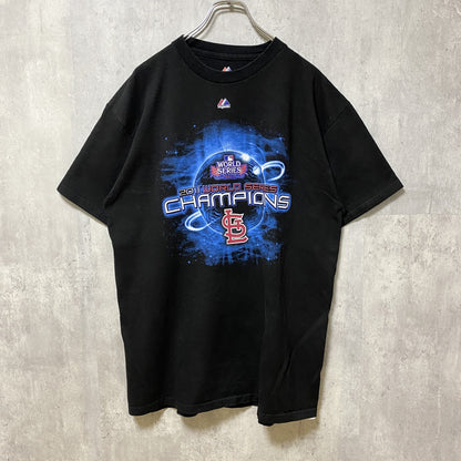 古着 used　MLB メジャーリーグ　WORLD SERIRS 2011　半袖プリントTシャツ　バックプリント　黒　XLサイズ