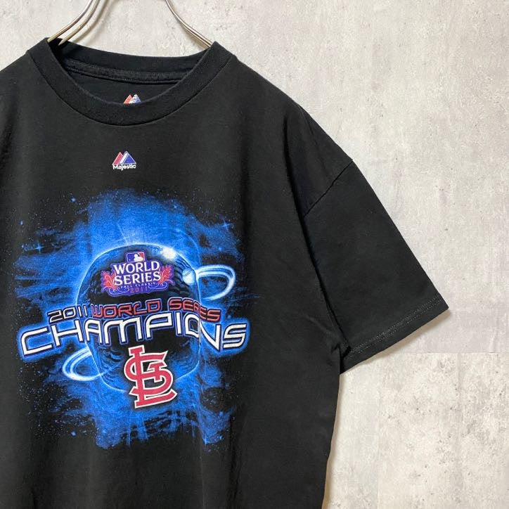 古着 used　MLB メジャーリーグ　WORLD SERIRS 2011　半袖プリントTシャツ　バックプリント　黒　XLサイズ