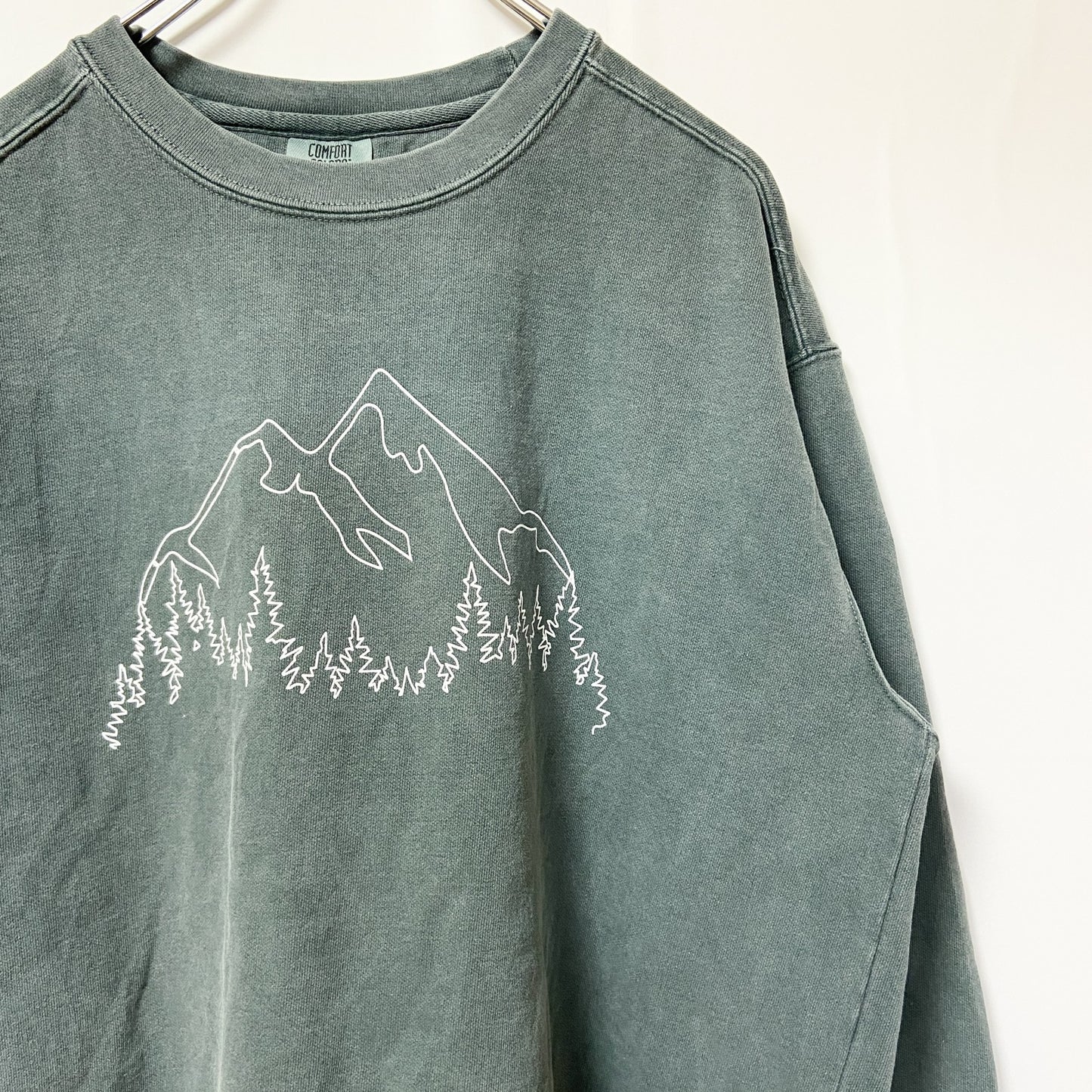 古着 used　COMFORT COLORS　長袖デザインプリントスウェット　トレーナー　クルーネック　グリーン　Lサイズ