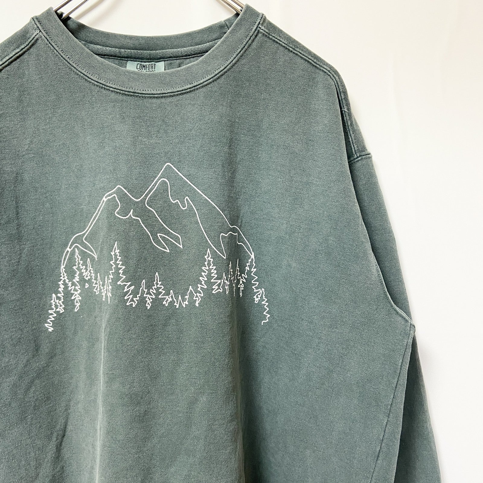 古着 used　COMFORT COLORS　長袖デザインプリントスウェット　トレーナー　クルーネック　グリーン　Lサイズ