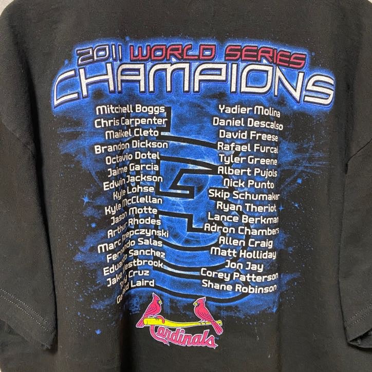古着 used　MLB メジャーリーグ　WORLD SERIRS 2011　半袖プリントTシャツ　バックプリント　黒　XLサイズ