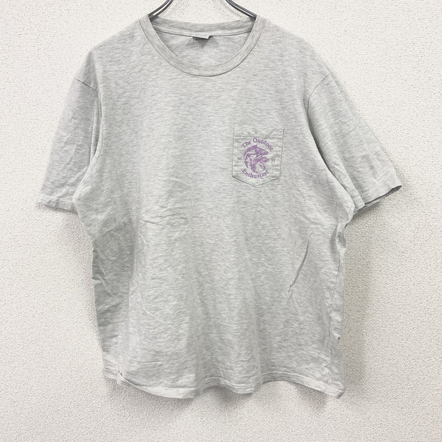 T-BAR×COTTON ON　半袖プリントアニマルTシャツ　アーチプリント　ポケット付き　灰色　霜降りグレー　XXLサイズ