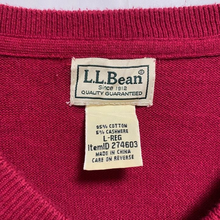 古着 used　LLBean　エルエルビーン　長袖Vネック薄手無地ニット　セーター　ノームコア　赤　レッド　秋冬服　Lサイズ