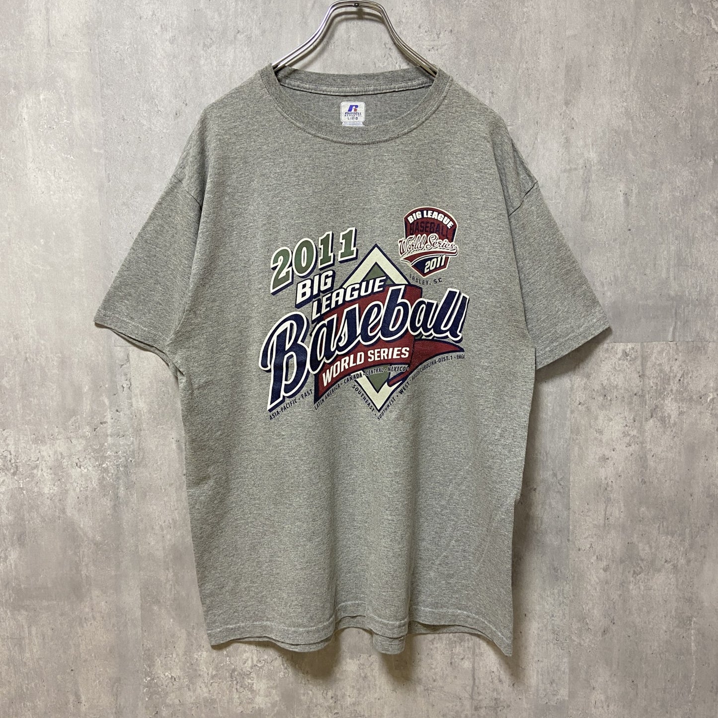 古着 used　RUSSELL　ラッセル　BIG LEAGUE BASEBALL 2011　半袖プリントTシャツ　グレー　野球