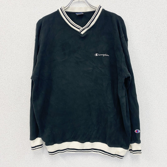 90s　Champion　チャンピオン　コットンニットセーター　ヴィンテージ　ロゴ刺繡　黒　ブラック　XLサイズ