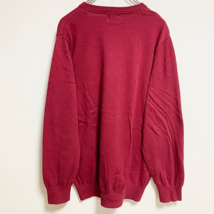 古着 used　LLBean　エルエルビーン　長袖Vネック薄手無地ニット　セーター　ノームコア　赤　レッド　秋冬服　Lサイズ