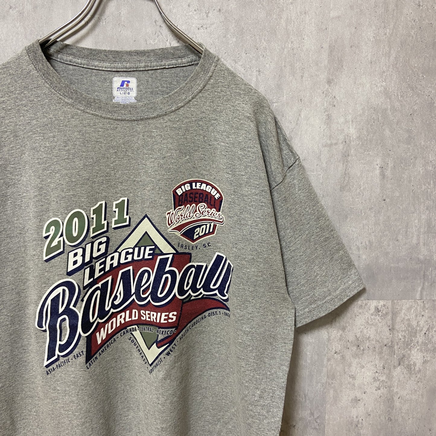 古着 used　RUSSELL　ラッセル　BIG LEAGUE BASEBALL 2011　半袖プリントTシャツ　グレー　野球