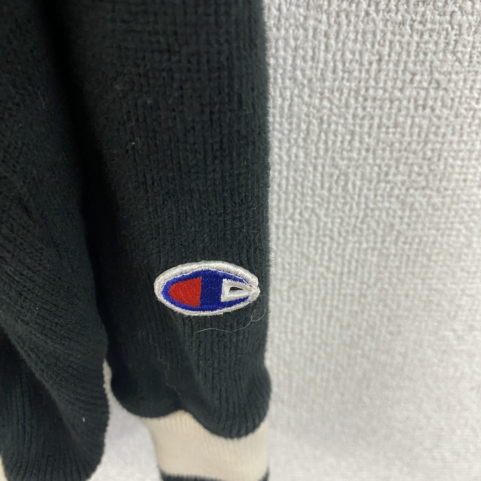 90s　Champion　チャンピオン　コットンニットセーター　ヴィンテージ　ロゴ刺繡　黒　ブラック　XLサイズ