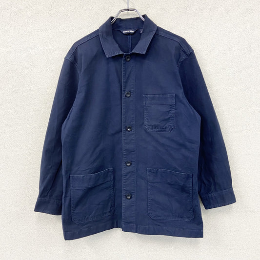 LANDS' END　ランズエンド　長袖ワークシャツジャケット　3つポケット　無地　紺　ネイビー　Lサイズ