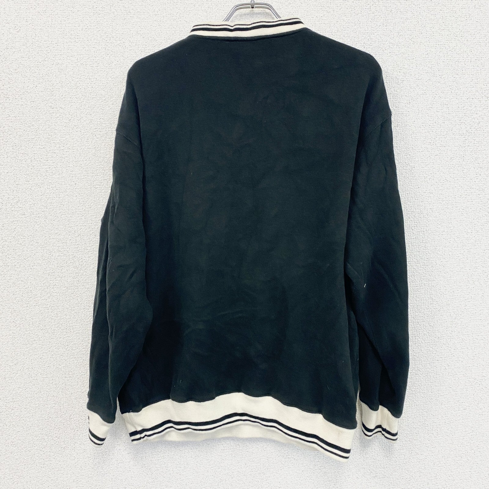 90s　Champion　チャンピオン　コットンニットセーター　ヴィンテージ　ロゴ刺繡　黒　ブラック　XLサイズ
