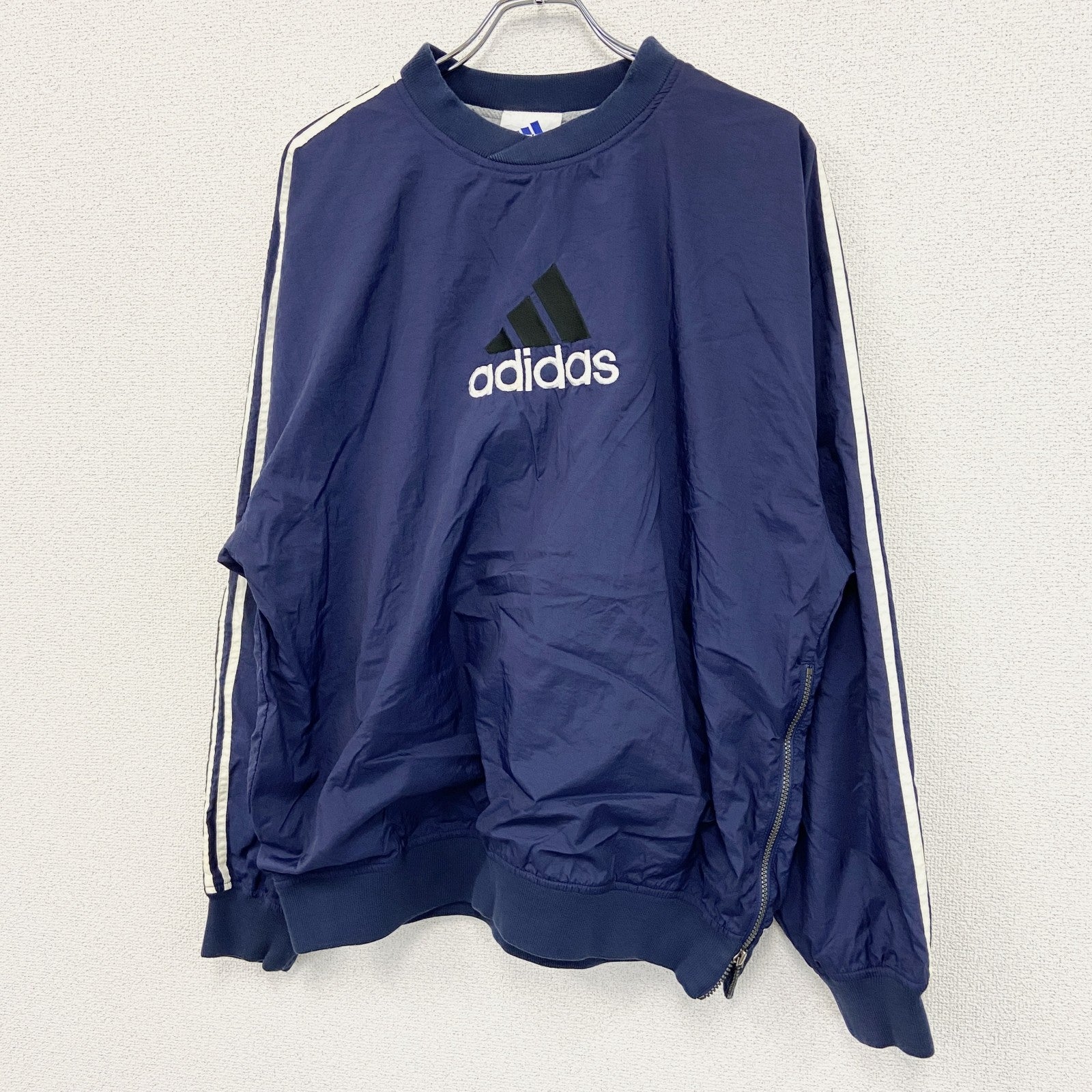 adidas　アディダス　プルオーバージャケット　ロゴ刺繡　スリーストライプス　紺　ネイビー　Lサイズ