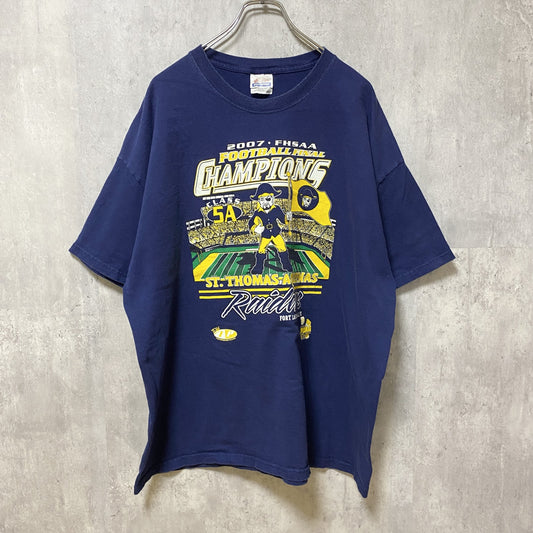 古着 used　FHSAA　ST.THOMAS AQUINAS　カレッジフットボール　半袖プリントTシャツ　ネイビー　紺　2XL