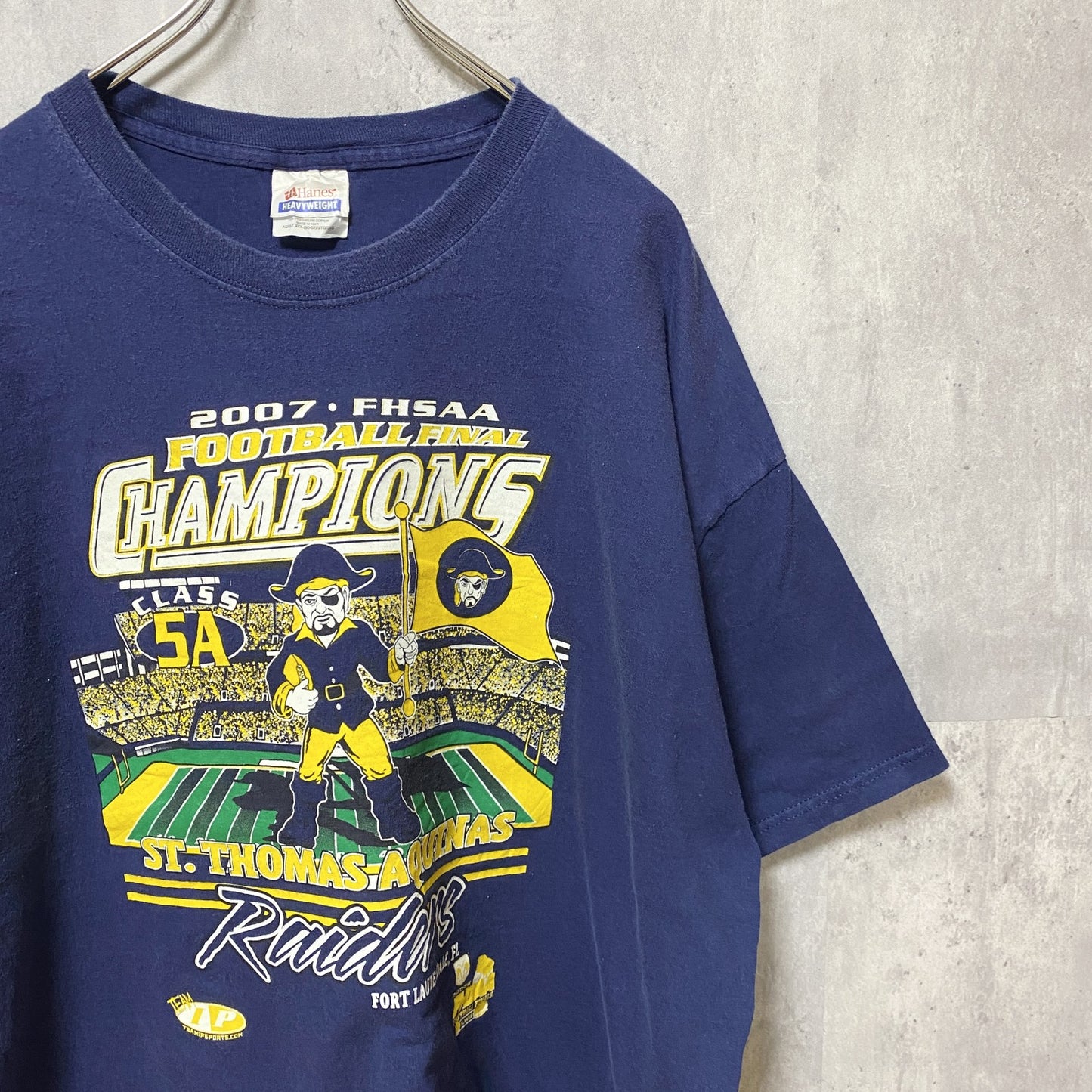 古着 used　FHSAA　ST.THOMAS AQUINAS　カレッジフットボール　半袖プリントTシャツ　ネイビー　紺　2XL