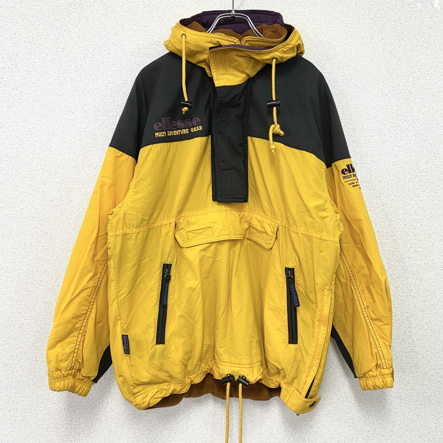 90s　ellesse　エレッセ　アノラックパーカー　ハーフジッププルオーバージャケット　スキーウェア　比翼仕立て　黄色　イエロー　Mサイズ