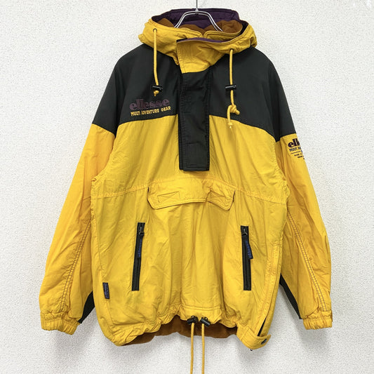 90s　ellesse　エレッセ　アノラックパーカー　ハーフジッププルオーバージャケット　スキーウェア　比翼仕立て　黄色　イエロー　Mサイズ