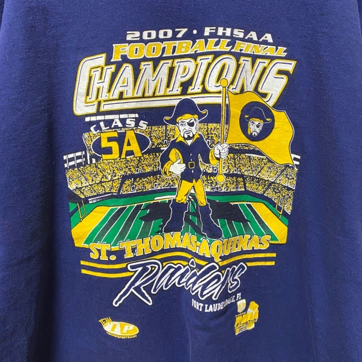 古着 used　FHSAA　ST.THOMAS AQUINAS　カレッジフットボール　半袖プリントTシャツ　ネイビー　紺　2XL