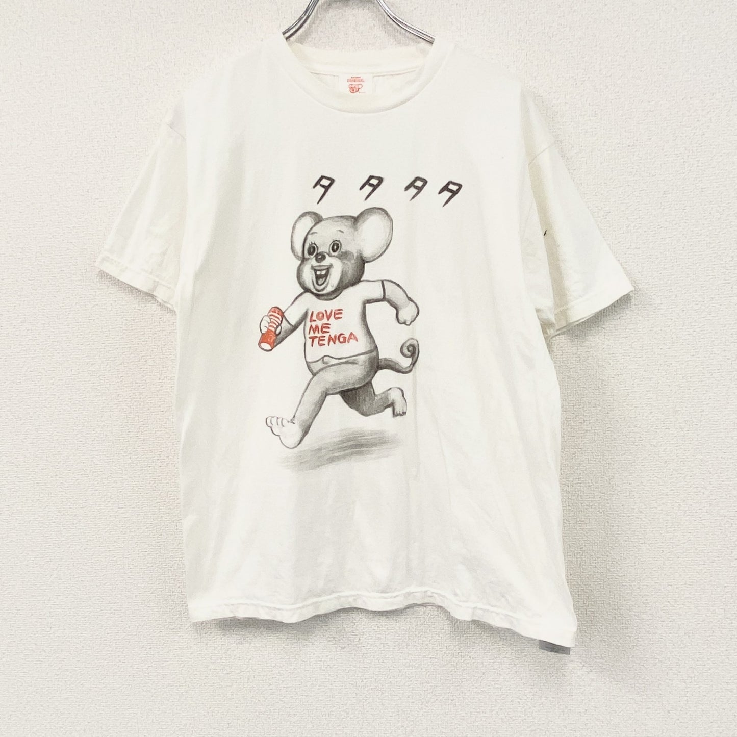 漫画太郎　TENGA　半袖プリントエロTシャツ　アニマル　企業ロゴ　クルーネック　白　ホワイト　Lサイズ