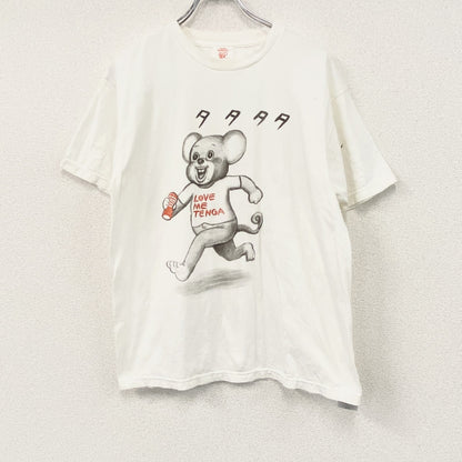 漫画太郎　TENGA　半袖プリントエロTシャツ　アニマル　企業ロゴ　クルーネック　白　ホワイト　Lサイズ